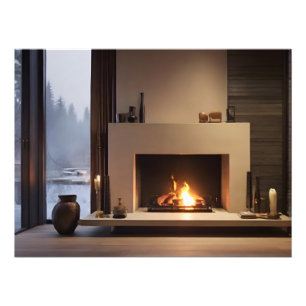 Fireplace at home photo print