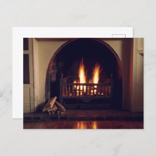Fireplace at home postcard