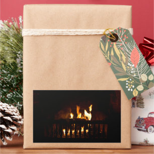 Fireplace at home rectangular sticker