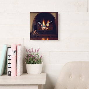 Fireplace at home square wall clock