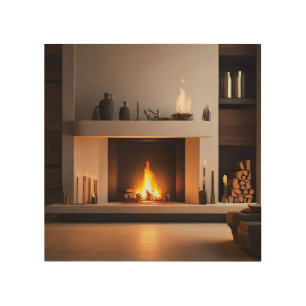 Fireplace at home wood wall art
