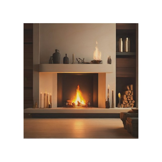 Fireplace at home wood wall art (Front)