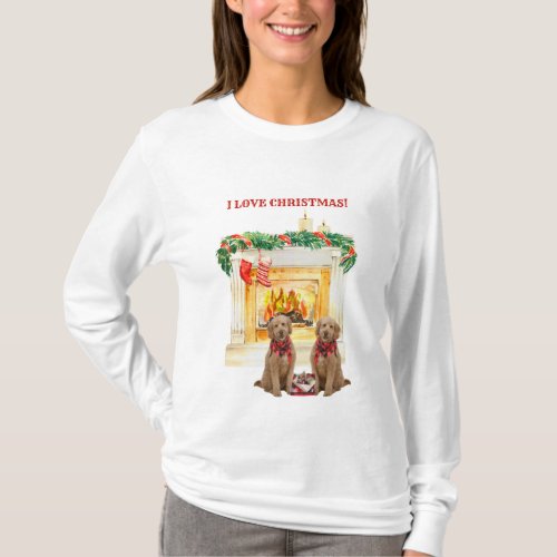 Fireplace Candles Goldendoodles Love Christmas T_Shirt