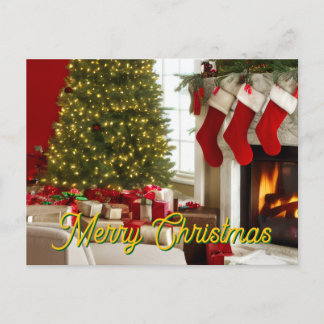 Fireplace Christmas Greetings Holiday Postcard