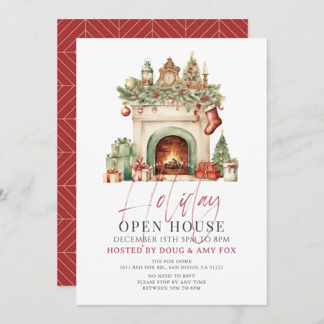 Fireplace Christmas Holiday Open House Invitation (Front/Back)