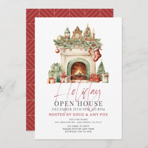 Fireplace Christmas Holiday Open House Invitation