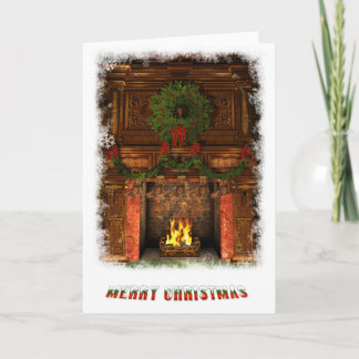 Fireplace decorated for Christmas Holiday Card