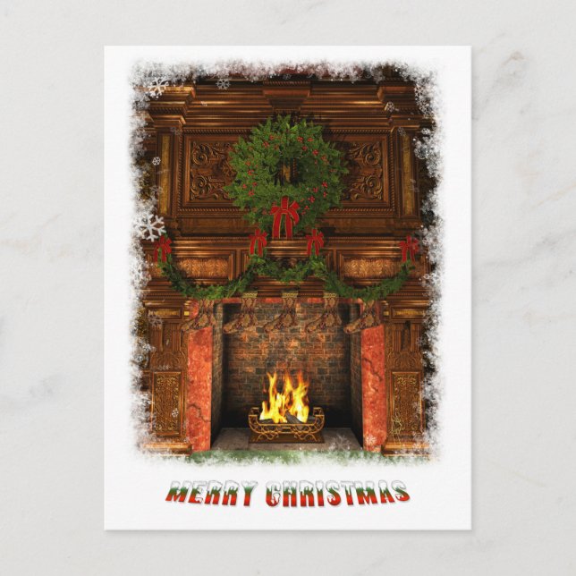 Fireplace decorated for Christmas Holiday Postcard (Front)