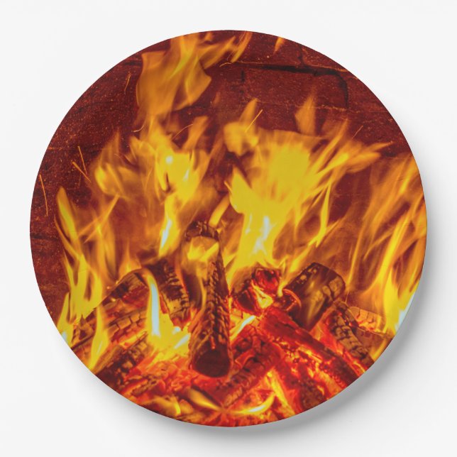 Fireplace Flames Disposable Paper Plates (Front)