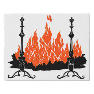 Fireplace flames silhouette art faux canvas print