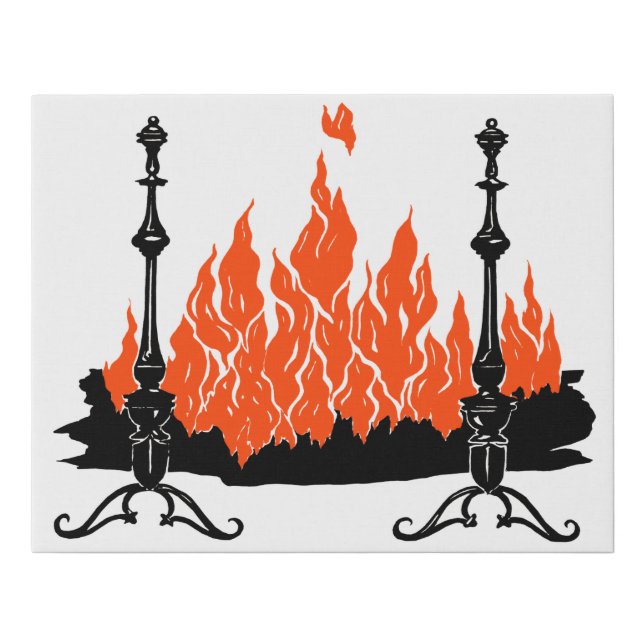 Fireplace flames silhouette art faux canvas print (Front)