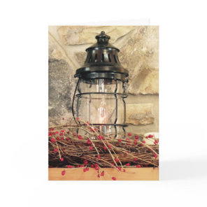 Fireplace Mantal Christmas Scene Holiday Card