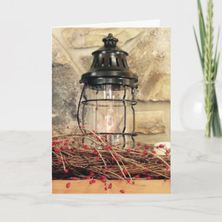 Fireplace Mantal Christmas Scene Holiday Card
