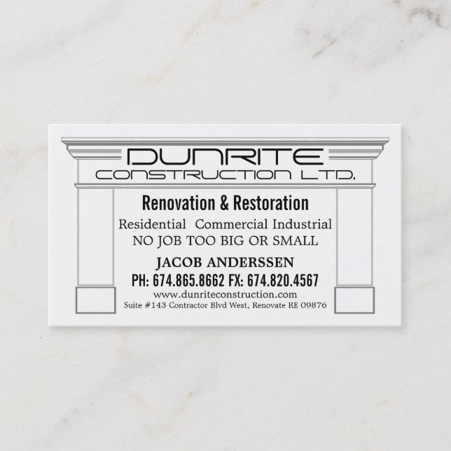 Fireplace Mantle Construction Reno Company Business Card (Front)