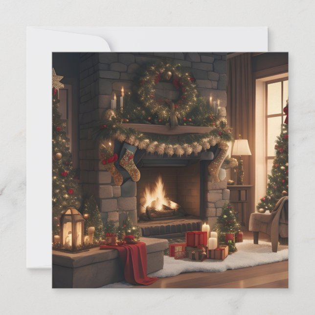 Fireplace Merry Christmas Card (Front)