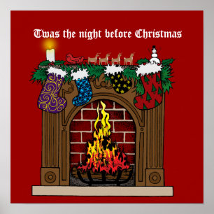 Fireplace on Christmas Eve Poster
