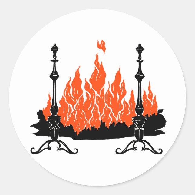 Fireplace red flames silhouette art classic round sticker (Front)