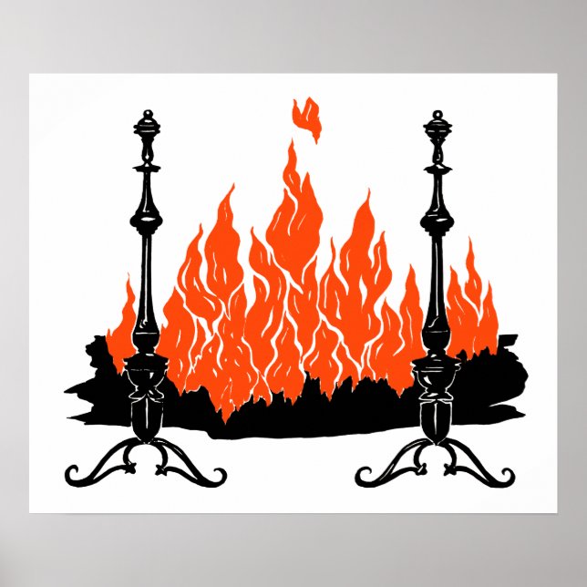Fireplace red flames silhouette art poster (Front)