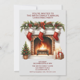 Fireplace Stockings Presents Red Party Invitation