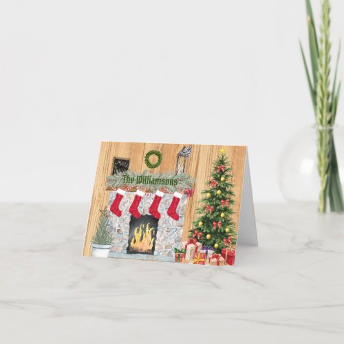 Fireplace Tree Gifts Merry Christmas Card