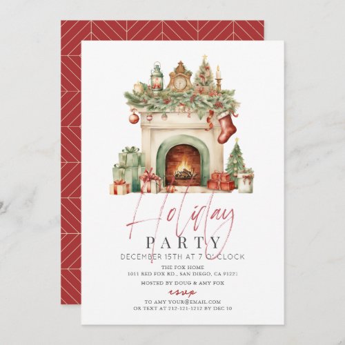Fireplace Trees  Presents Christmas Holiday Party Invitation