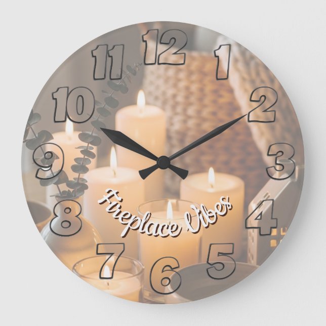 Fireplace Vibes Round Wall Clock | Cozy Cabin  (Front)