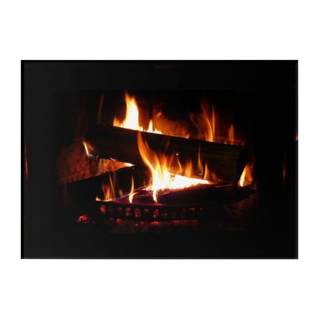 Fireplace Warm Winter Scene Photography Acrylic Print (Front)
