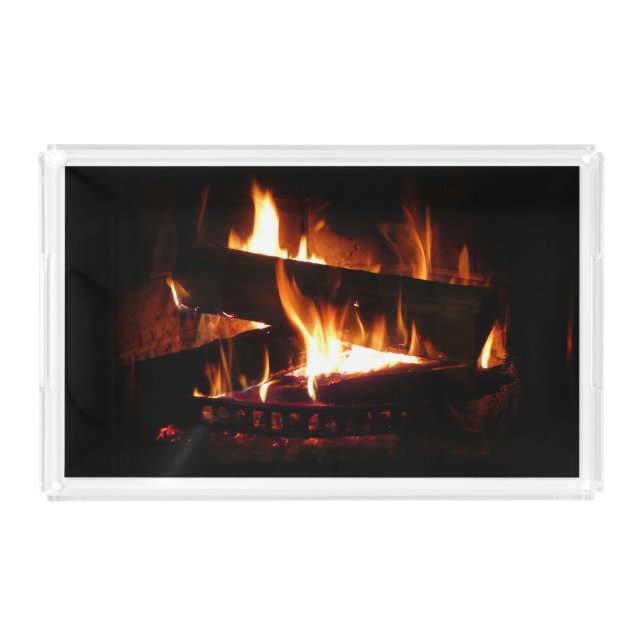 Fireplace Warm Winter Scene Photography Acrylic Tray (Front)