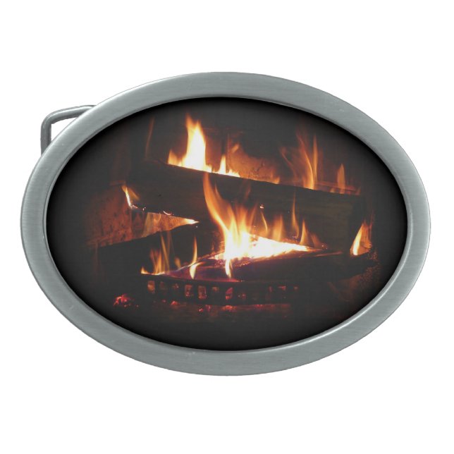 Fireplace Warm Winter Scene Photography Belt Buckle (Front)