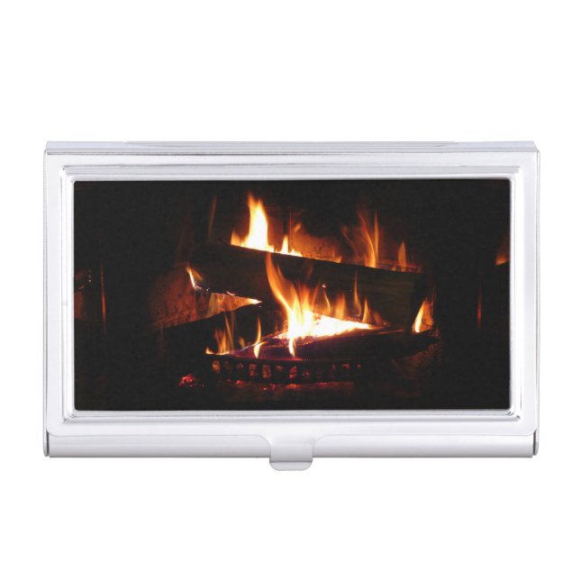 Fireplace Warm Winter Scene Photography Business Card Case (Front)