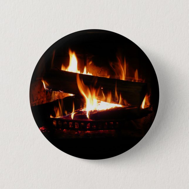 Fireplace Warm Winter Scene Photography Button (Front)