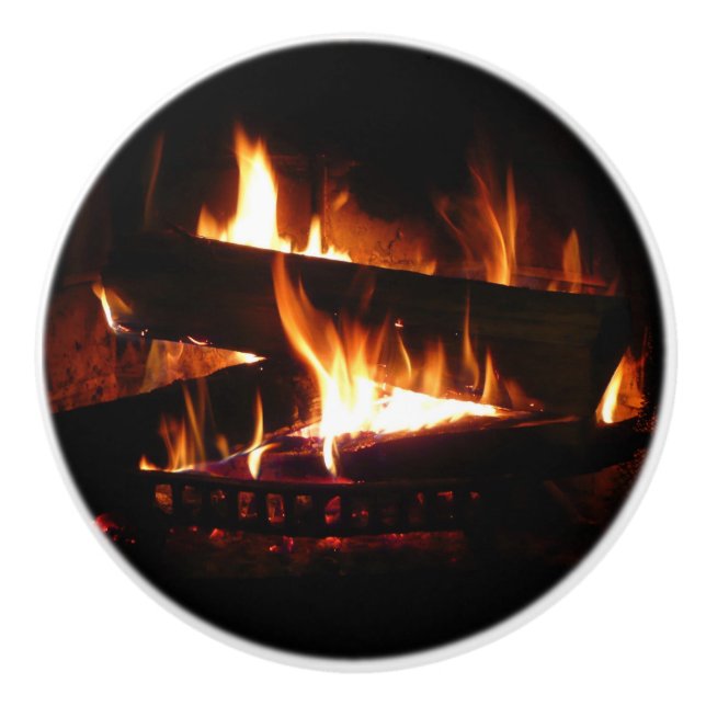 Fireplace Warm Winter Scene Photography Ceramic Knob (Front)