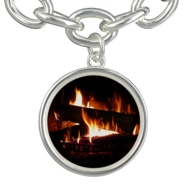 Fireplace Warm Winter Scene Photography Charm Bracelet (Design)