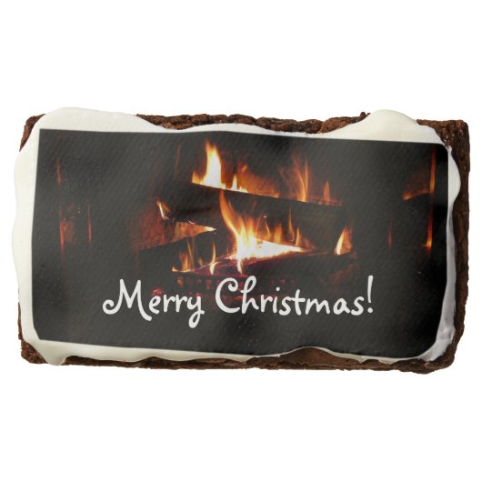 Fireplace Warm Winter Scene Photography Chocolate Brownie (Front)