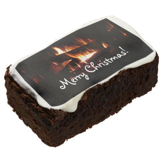 Fireplace Warm Winter Scene Photography Chocolate Brownie (Angled)