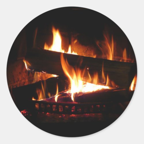Fireplace Warm Winter Scene Photography Classic Round Sticker