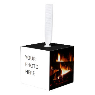 Fireplace Warm Winter Scene Photography Cube Ornament