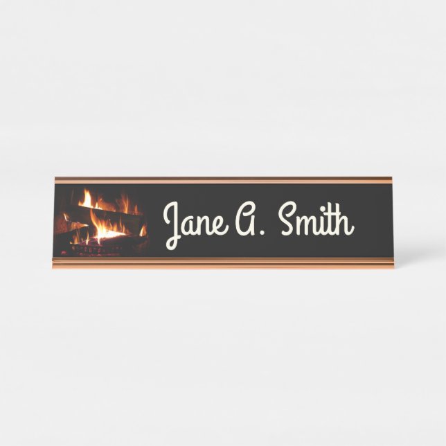 Fireplace Warm Winter Scene Photography Desk Name Plate (Front)