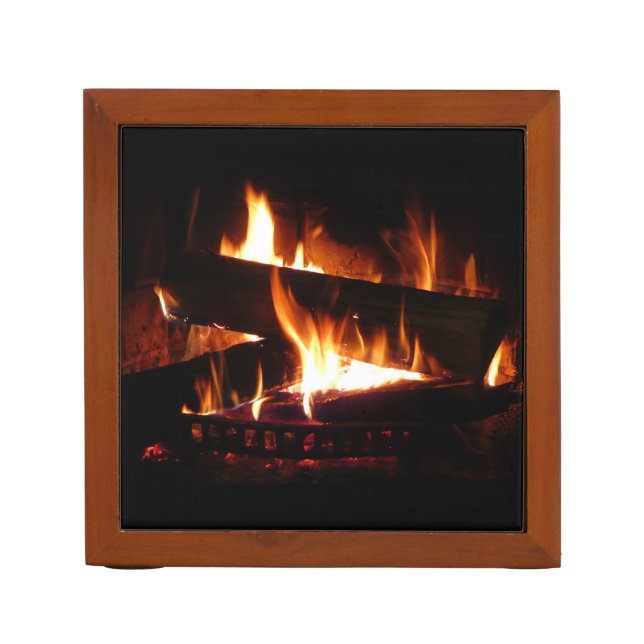 Fireplace Warm Winter Scene Photography Desk Organizer (Front)