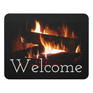 Fireplace Warm Winter Scene Photography Door Sign