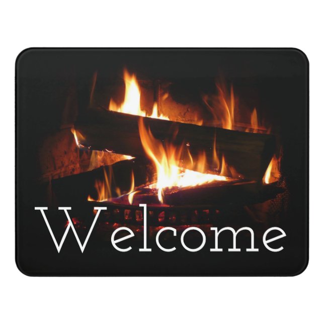 Fireplace Warm Winter Scene Photography Door Sign (Contemporary Front)