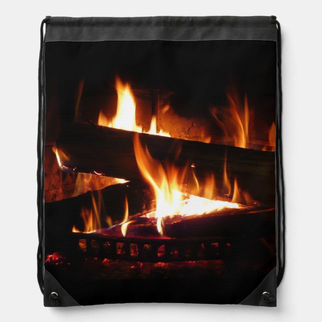 Fireplace Warm Winter Scene Photography Drawstring Bag (Front)