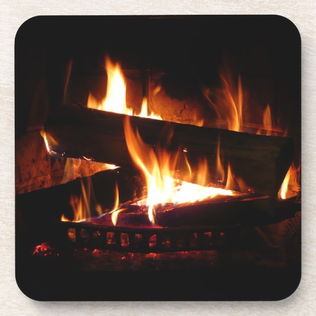 Fireplace Warm Winter Scene Photography Drink Coaster (Front)