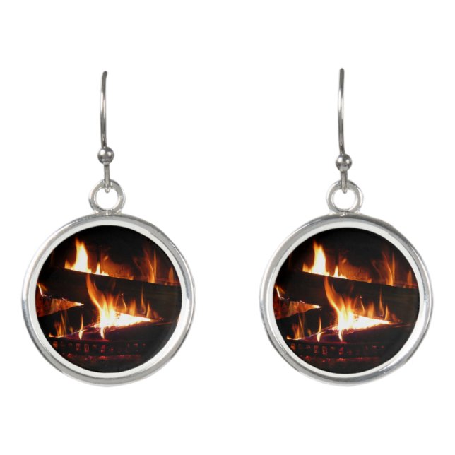 Fireplace Warm Winter Scene Photography Earrings (Front)