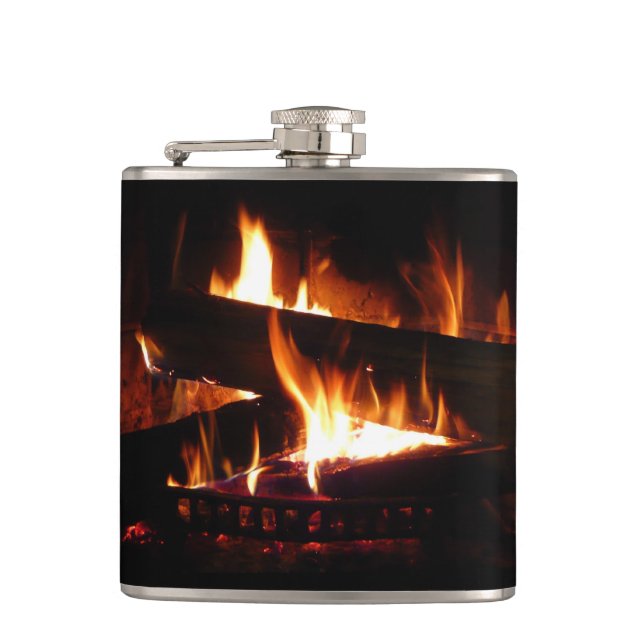 Fireplace Warm Winter Scene Photography Flask (Front)