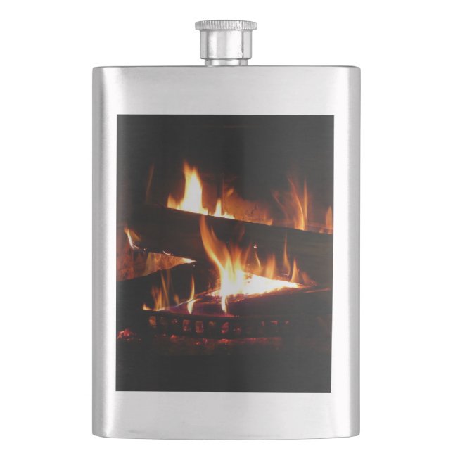 Fireplace Warm Winter Scene Photography Flask (Front)