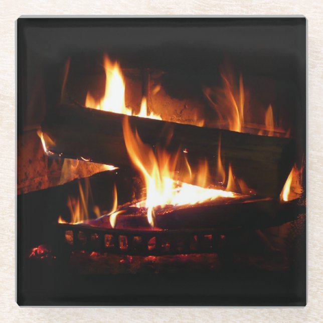 Fireplace Warm Winter Scene Photography Glass Coaster (Front)