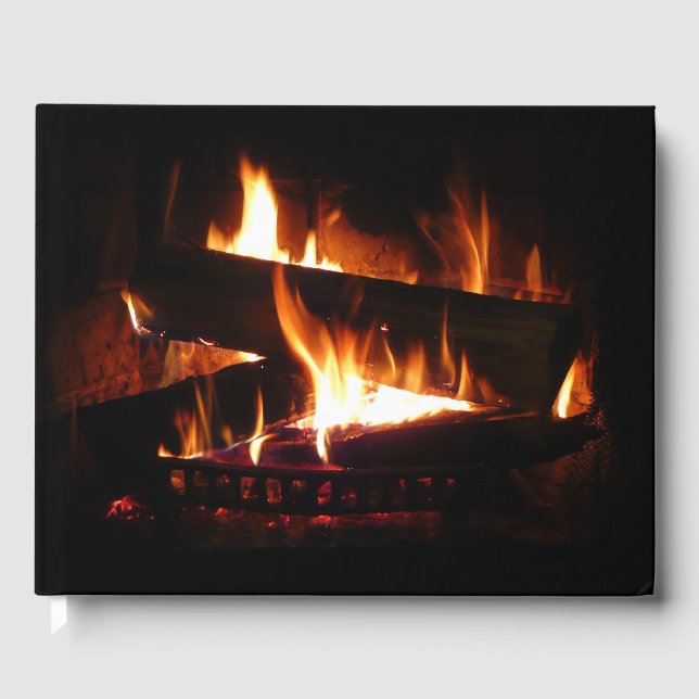 Fireplace Warm Winter Scene Photography Guest Book (Front)