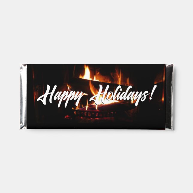 Fireplace Warm Winter Scene Photography Hershey Bar Favors (Front)