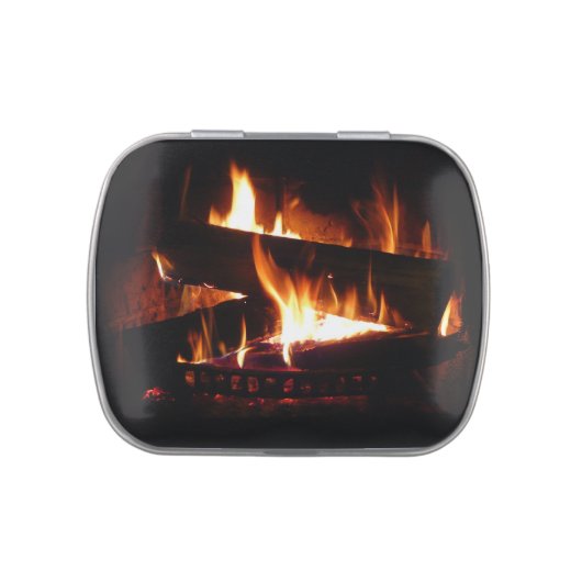 Fireplace Warm Winter Scene Photography Jelly Belly Tin (Top)